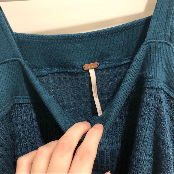 NWT Free People Sistine Cold Shoulders Hacci Sweater Top - Turquoise Size XS - Picture 8 of 10